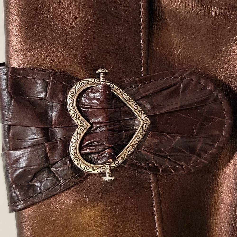 Brighton Scarlet Bronze Fold Over Silver Chain Leather Bag - Picture 2 of 8